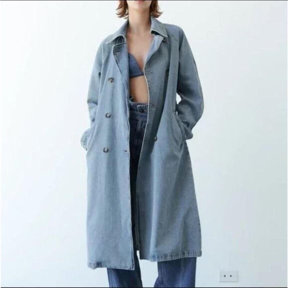 Zara Blue Trench Coat Classic Oversized Design